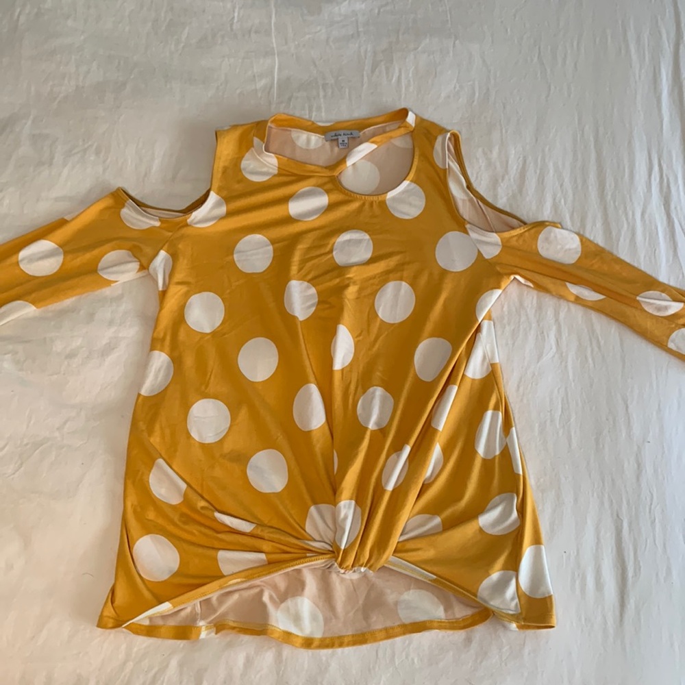 Yellow and white polka dotted blouse for sale